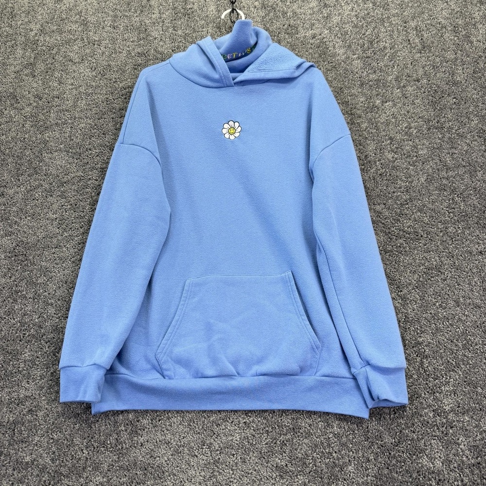 Rue21 Hoodie Womens L Blue Fleece Boyfriend Daisy Get Lost Pullover Graphic